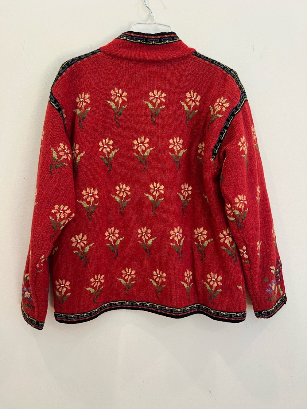 Vintage Icelandic Sweater Womens Large Wool Full Zip Embroidered Cardigan Nordic - Picture 2 of 15
